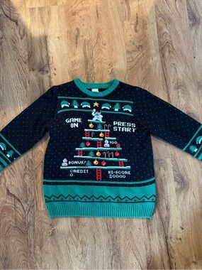 Holiday Time Black and Green Retro Video Game Sweater Size 10-12